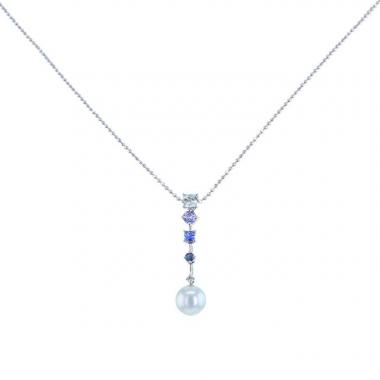Tasaki necklace in white gold,  sapphires and aquamarine