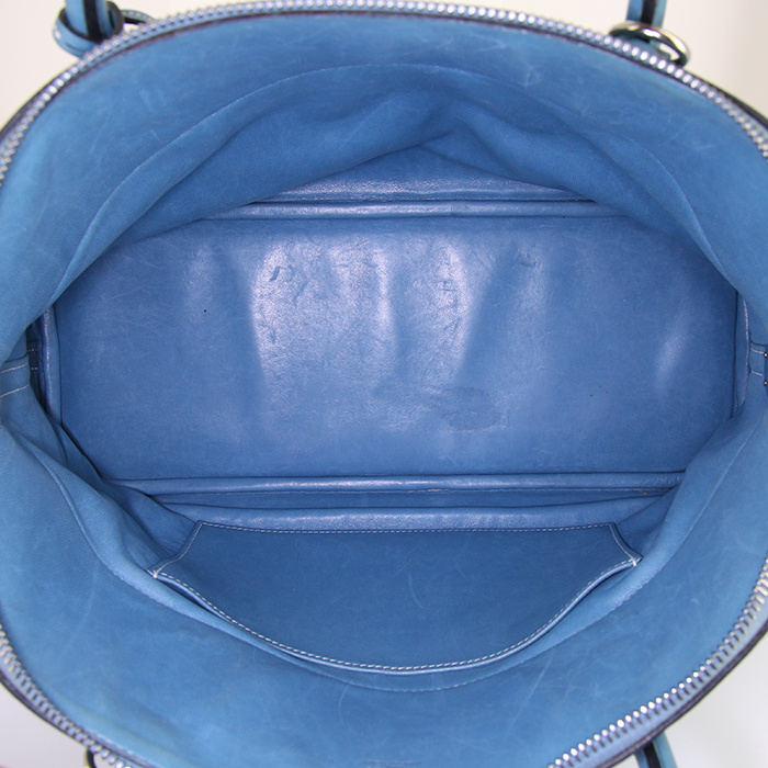 Bolso de mano Hermès Bolide 35 cm en cuero taurillon clémence azul - Detail D3
