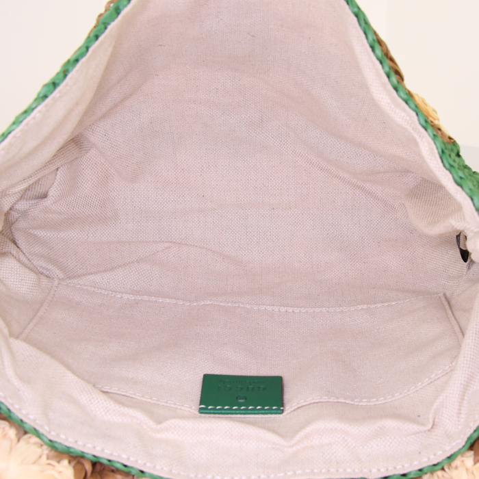 Gucci GG Marmont shoulder bag in beige, green and red raphia and green leather - Detail D2