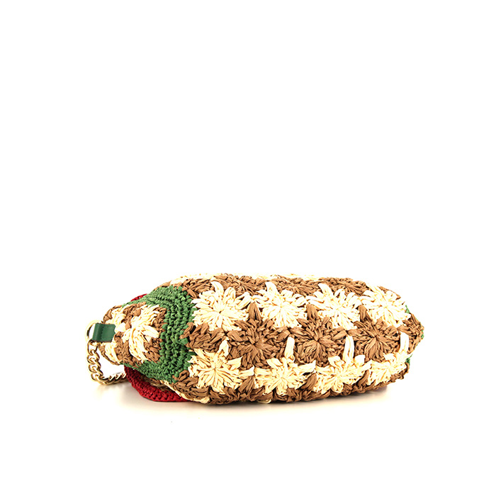 Gucci GG Marmont shoulder bag in beige, green and red raphia and green leather - Detail D4