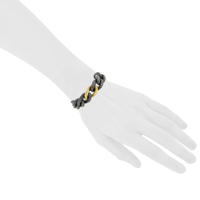 David Yurman Hammered Curb Chain bracelet in silver and yellow gold - Detail D1