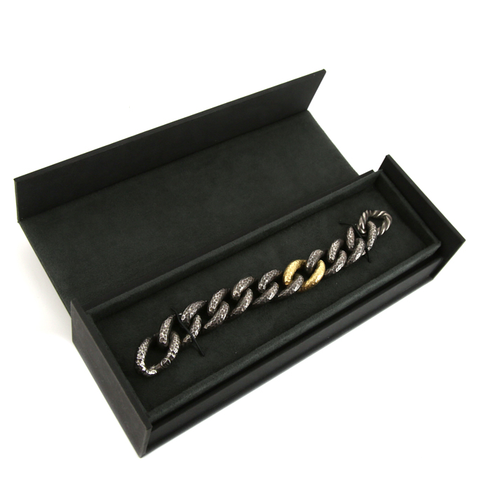 David Yurman Hammered Curb Chain bracelet in black silver and yellow gold