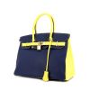 Hermes Birkin 30 cm handbag in electric blue, yellow Soufre and etoupe bicolor Mysore leather - 00pp thumbnail