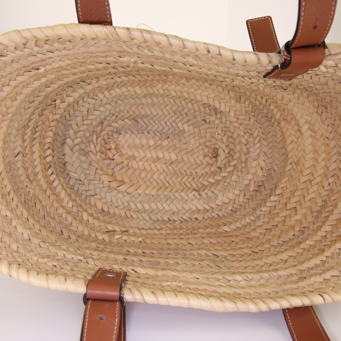 Shopping bag Loewe Basket bag modello medio in rafia e pelle arancione - Detail D2