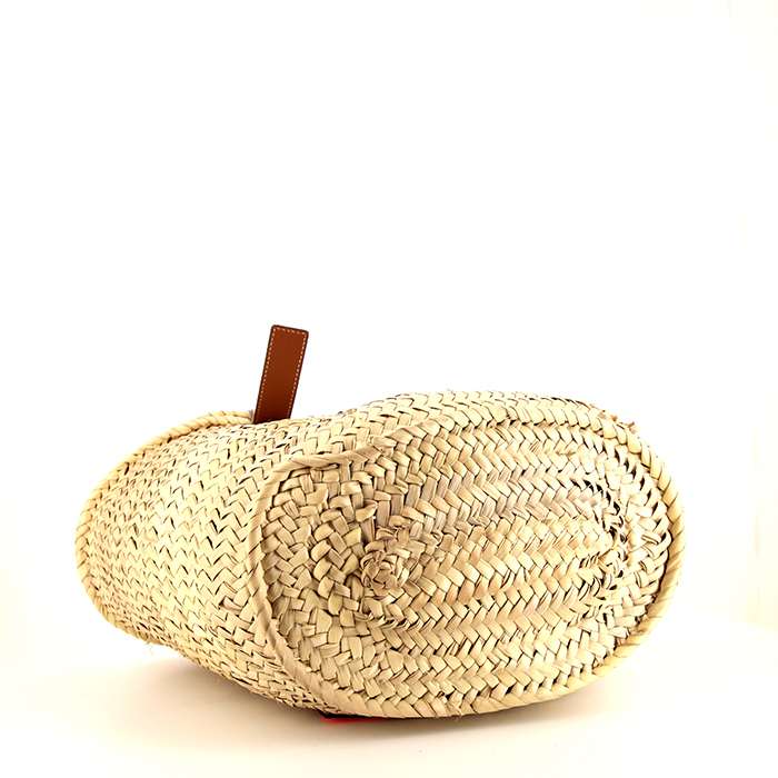Shopping bag Loewe Basket bag modello medio in rafia e pelle arancione - Detail D4