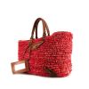 Shopping bag Balenciaga Classic City in rafia rosa e pelle marrone - 00pp thumbnail