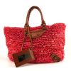 Shopping bag Balenciaga Classic City in rafia rosa e pelle marrone - 360 thumbnail