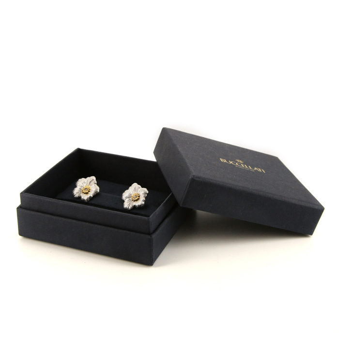 Orecchini Buccellati Blossom Gardenia in argento,  oro giallo e diamante brown - Detail D2