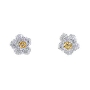 Buccellati Blossom Gardenia earrings in silver, yellow gold and diamond