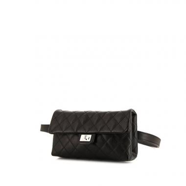 Bolsito-cinturón Chanel Pochette ceinture en cuero granulado negro