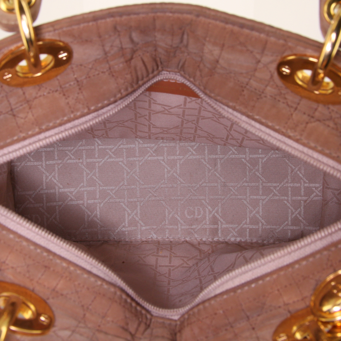 Dior Lady Dior medium model handbag in brown canvas cannage - Detail D2