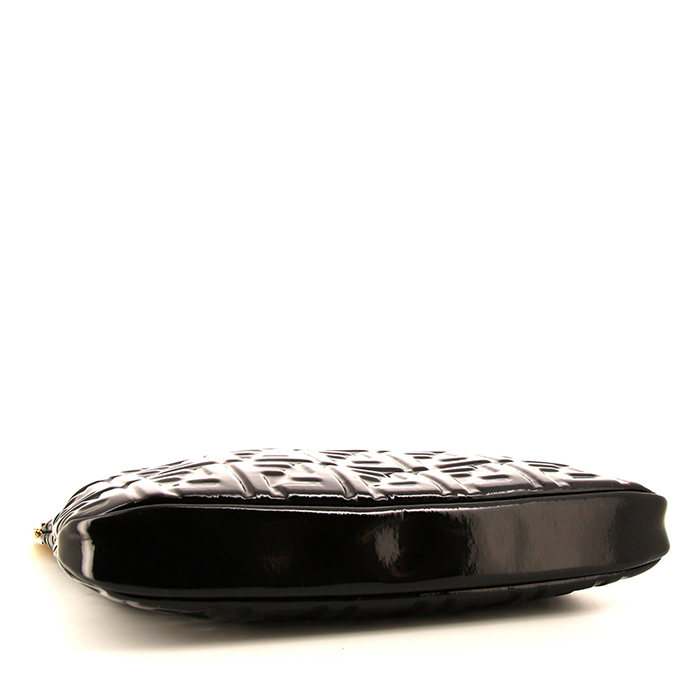 Sac bandoulière Fendi en cuir verni monogram noir - Detail D5