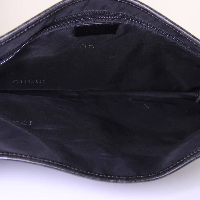 Borsa Gucci Jackie in velluto grigio e pelle nera - Detail D2