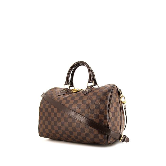 Louis Vuitton Speedy 30 shoulder bag in ebene damier canvas and brown leather - 00pp