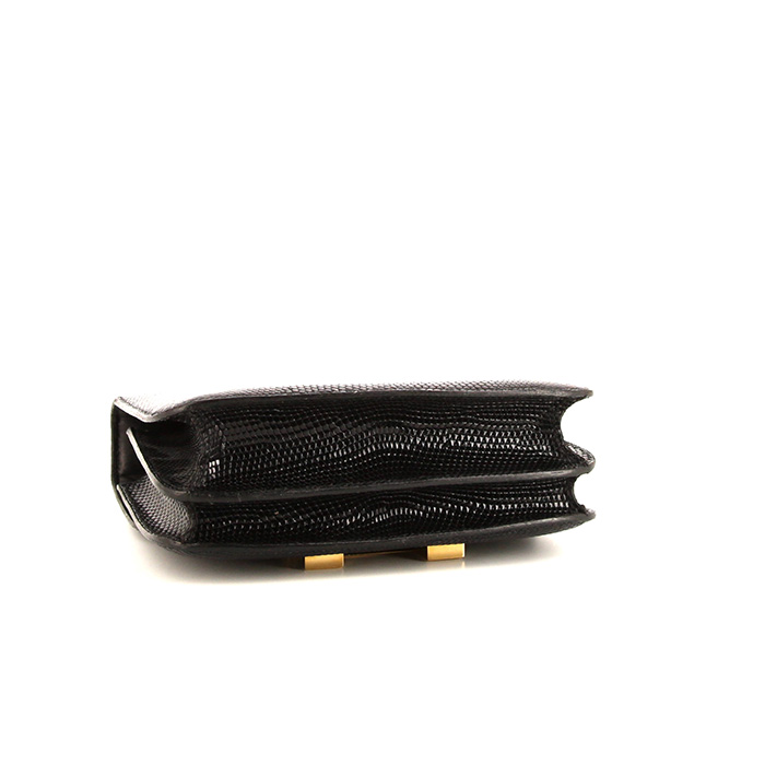 Bolso bandolera Hermès  Constance mini  en piel de lagarto negra - Detail D5