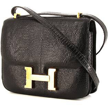 HERMES Mini Bolide France Dark Brown Lizard Leather Pouch or as Crossbody  Bag