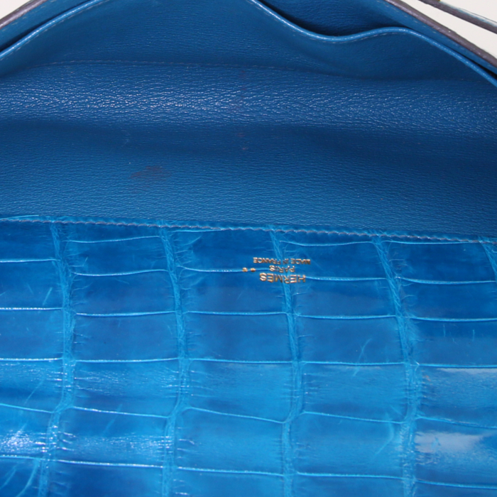 Pochette Hermès Kelly Cut en crocodile niloticus bleu - Detail D2