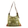 Hermès Silk City handbag in khaki silk and brown Barenia leather - 360 thumbnail