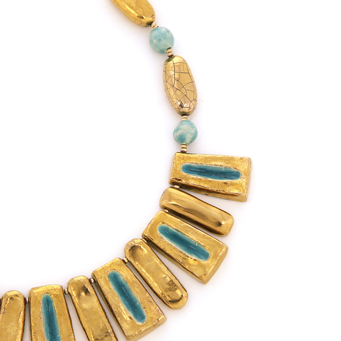 Mithé Espelt, Collier, bijoux en terre estampée et émaillée, or craquelé, des années 1950 - Detail D1
