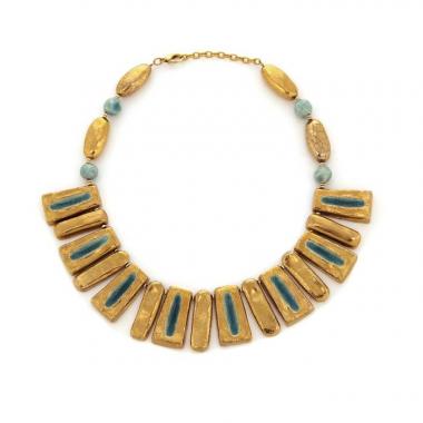 Mithé Espelt, Necklace, jewellery in embossed and glazed earthenware, crackled gold, from the 1950's