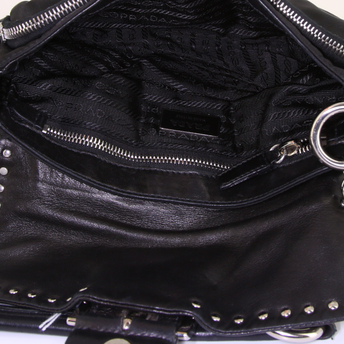 Borsa Prada Vintage in tela e pelle nera con decoro di borchie - Detail D2