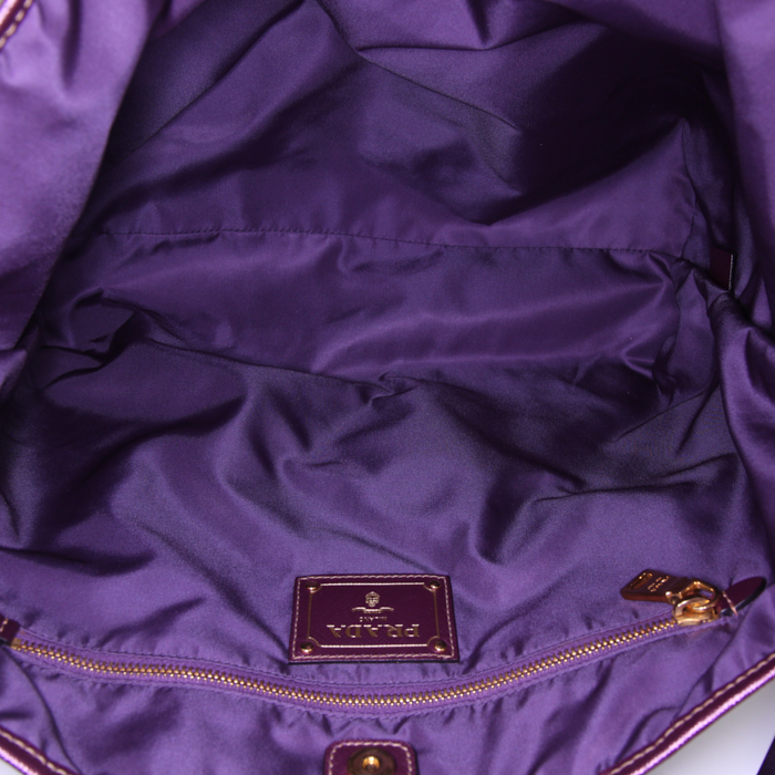 Bolso Cabás Prada Shopping en lona y cuero violeta - Detail D2
