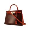 Hermes Kelly 28 cm handbag in red H, brown and fawn tricolor box leather - 00pp thumbnail