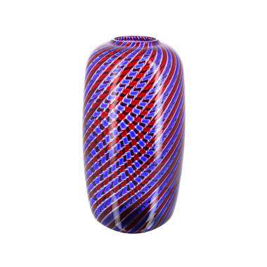 Fulvio Bianconi, Vase “a Canne” en verre de Murano, Manufacture de Venini, signé et daté, de 1990