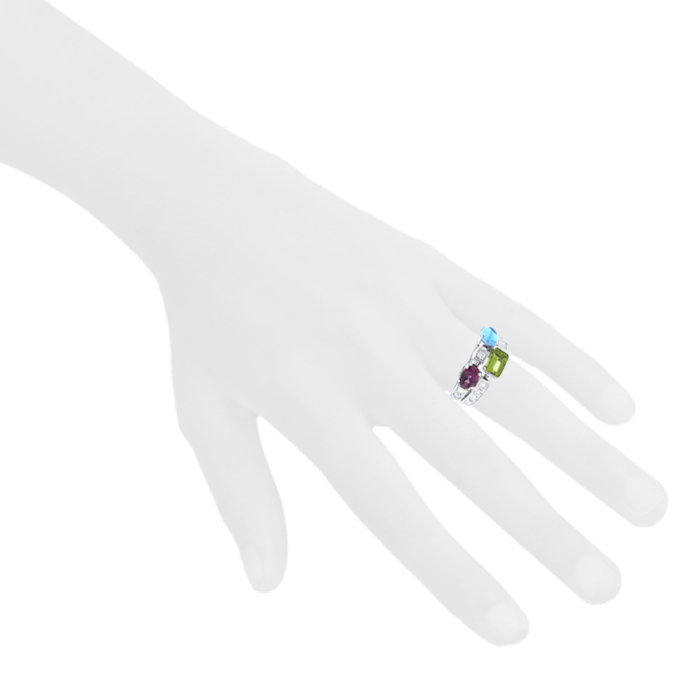 Articulated Bulgari Allegra medium model ring in white gold,  diamonds and colored stones - Detail D1
