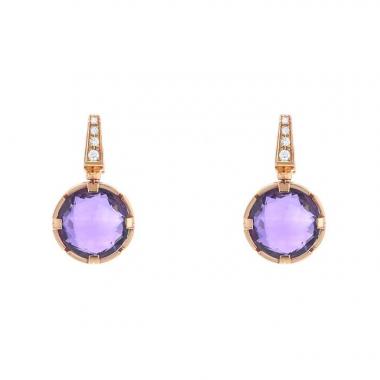 Paire de boucles d'oreilles Bulgari Parentesi Cocktail en or rose,  diamants et améthystes
