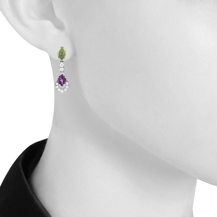 Paire de boucles d'oreilles articulée Bulgari Allegra en or blanc,  diamants et pierres de couleurs