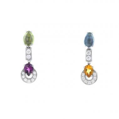 Paire de boucles d'oreilles articulée Bulgari Allegra en or blanc,  diamants et pierres de couleurs