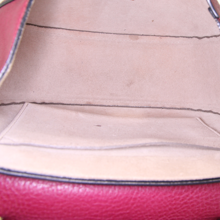Bolso bandolera Chloé Drew en cuero granulado color burdeos - Detail D2