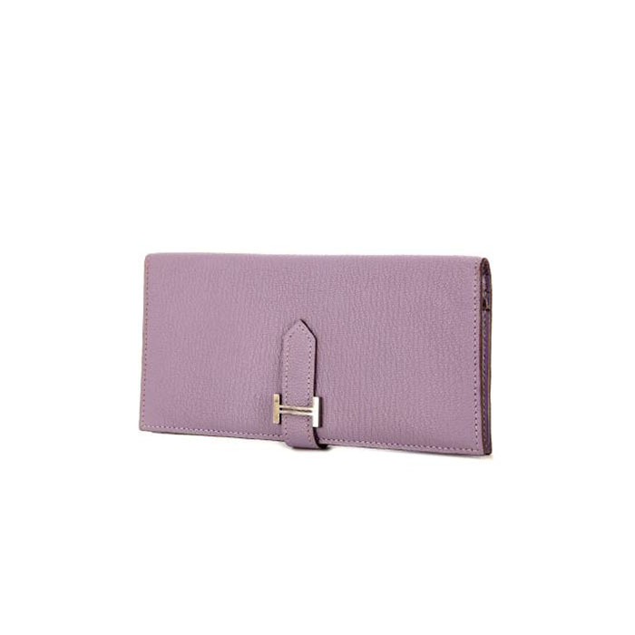 Portefeuille Hermès Béarn en cuir Mysore violet-lilas