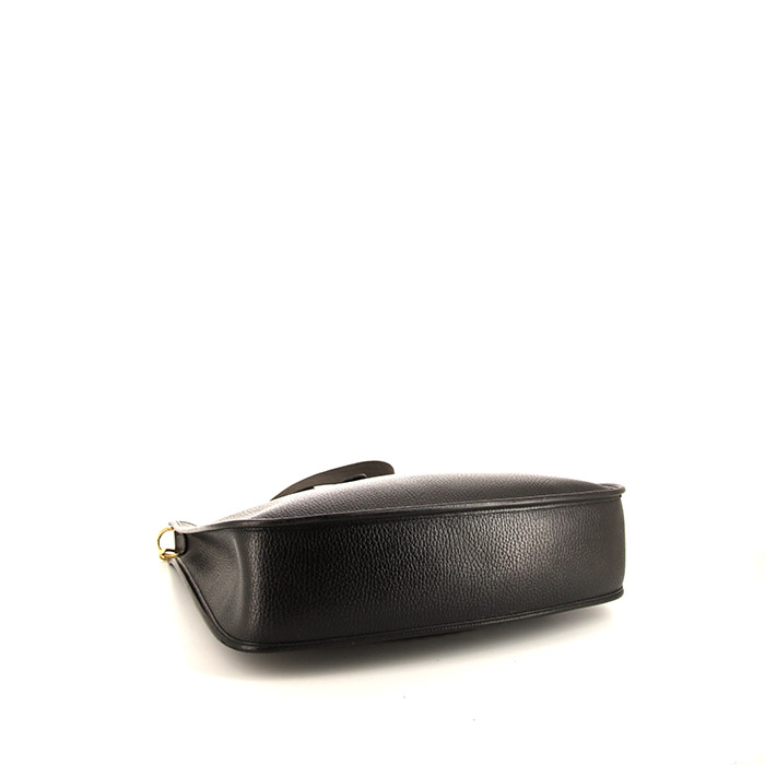 Sac bandoulière Hermes Evelyne grand modèle en cuir Fjord noir - Detail D4