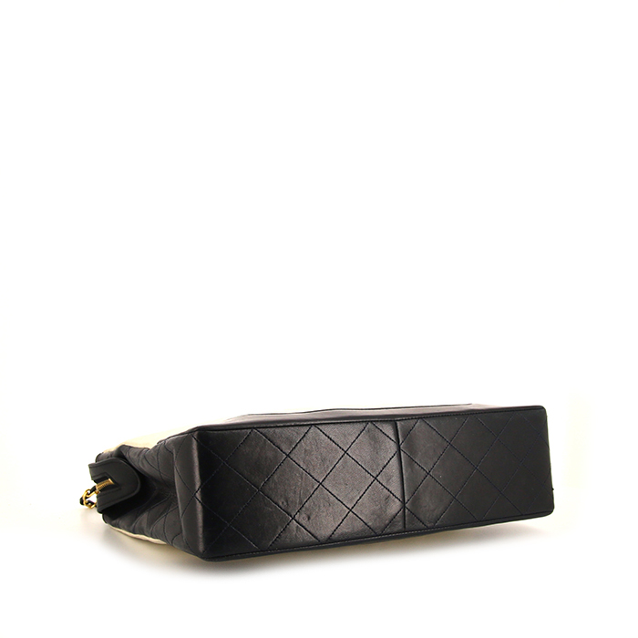 Sac à main Chanel Vintage en cuir matelassé bleu-marine et toile matelassée crème - Detail D4