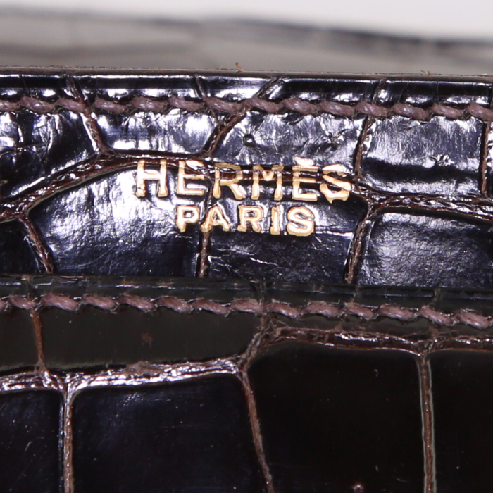Bolso de mano Hermès Cordeliere en cocodrilo marrón - Detail D3