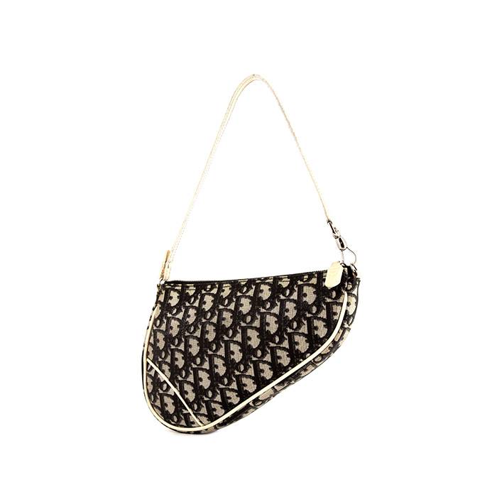 Bolso de mano Dior Saddle en lona Monogram Oblique negra y gris y charol blanco