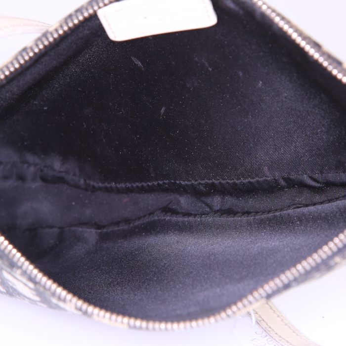 Dior Saddle handbag in black and grey monogram canvas Oblique and white patent leather - Detail D2
