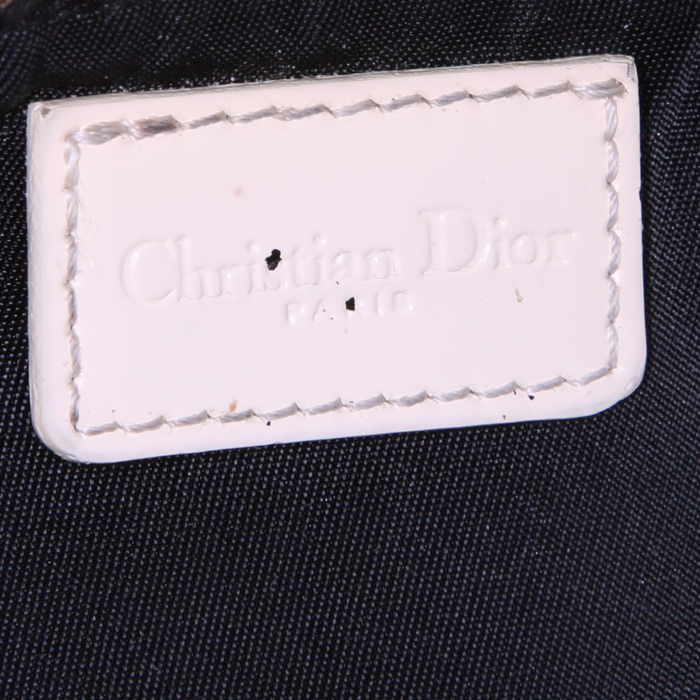 Dior Saddle handbag in black and grey monogram canvas Oblique and white patent leather - Detail D3