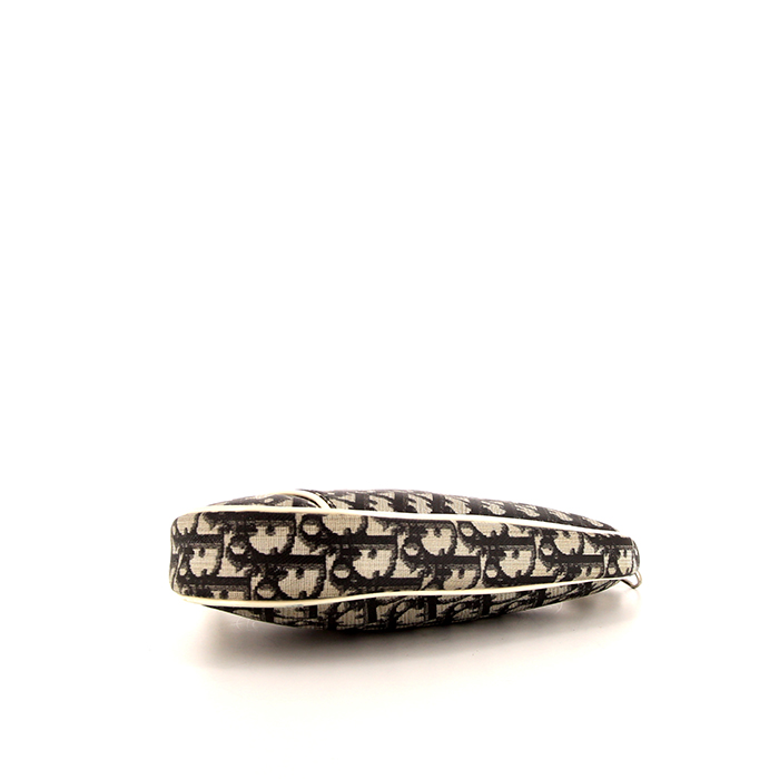 Borsa Dior Saddle in tessuto a monogramma Oblique nero e grigio e pelle verniciata bianca - Detail D4