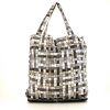 Hermes Silky Pop - Shop Bag shopping bag in grey and black printed canvas and black leather - 360 Front thumbnail