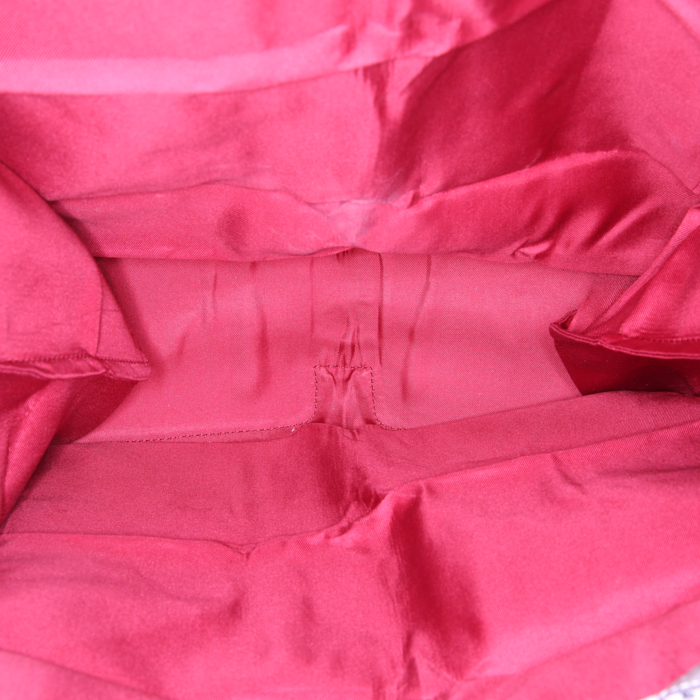 Shopping bag Hermes Silky Pop - Shop Bag in tela con stampa grigia e nera motivi e pelle nera - Detail D3