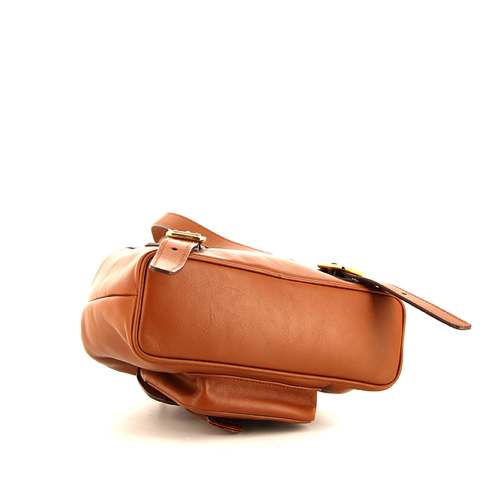 Sac à dos Gucci Bamboo Backpack en cuir marron et bambou - Detail D4