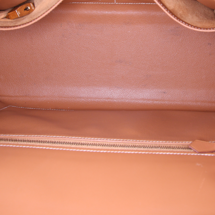 Hermes Kelly 32 cm handbag in gold Chamonix  leather - Detail D3