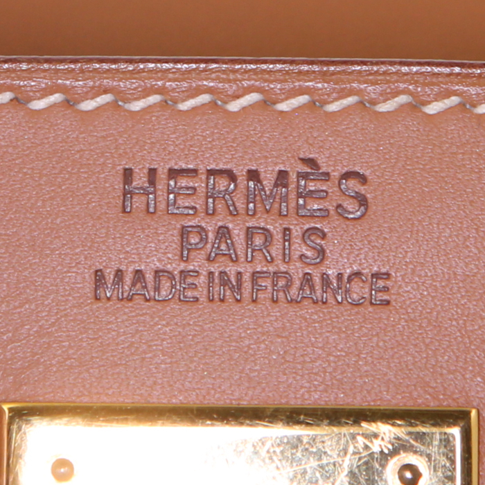 Hermes Kelly 32 cm handbag in gold Chamonix  leather - Detail D4