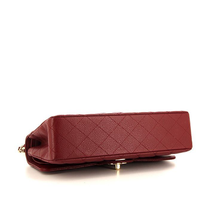 Sac à main Chanel Timeless en cuir grainé matelassé bordeaux - Detail D5