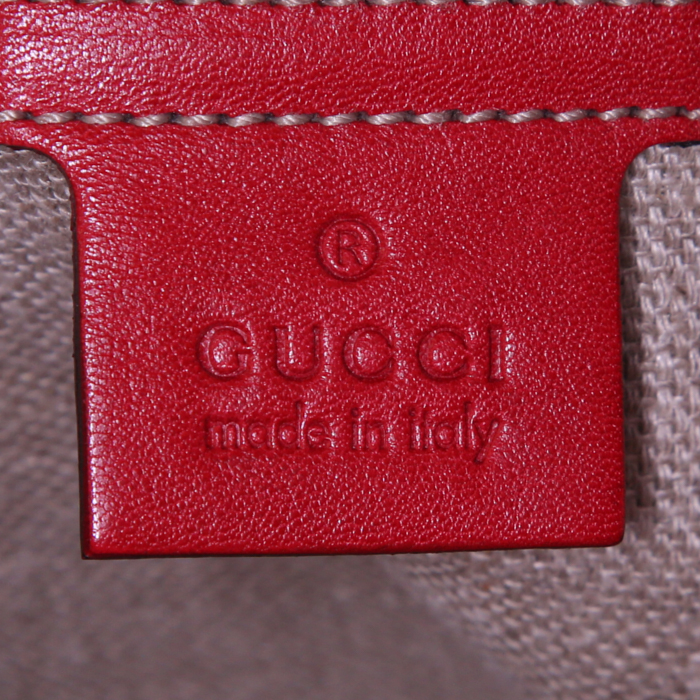 Bolso de mano Gucci Vintage en lona Monogram beige y azul y cuero rojo - Detail D3
