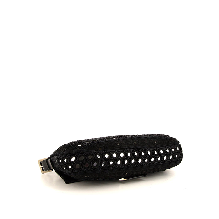Fendi Baguette handbag in black canvas and black leather - Detail D4