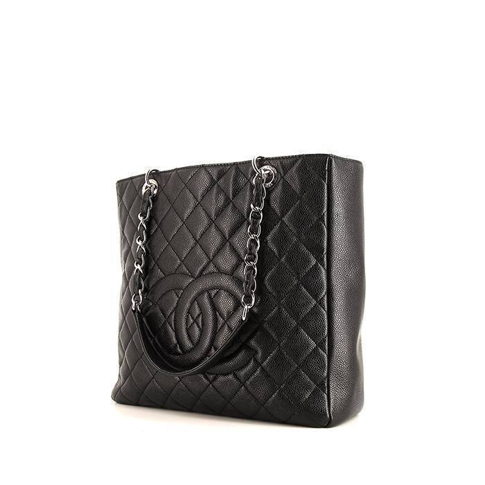 Chanel Shopping PTT Shoulder Bag in Black Quilted Grained Leather